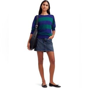 Madewell Hayes Stripe Merino Wool Sweater Small Navy Green Crewneck Relaxed Fit